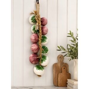 Vintage Ceramic Glazed Onions & Garlic Braided Hanging Jute Rope Farmhouse